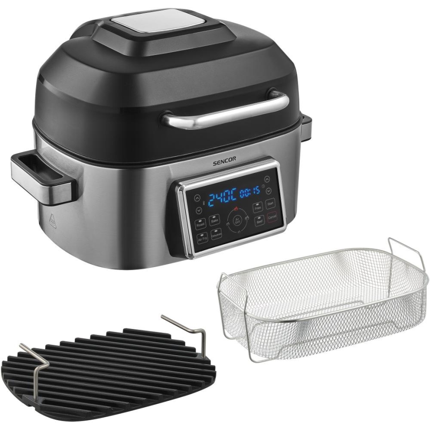 Sencor - Friteuză cu aer cald multifuncțională și grill, 1660 W/230 V, 6 l, crom mat/negru