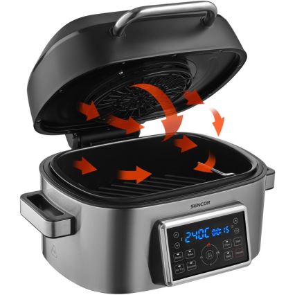 Sencor - Friteuză cu aer cald multifuncțională și grill, 1660 W/230 V, 6 l, crom mat/negru