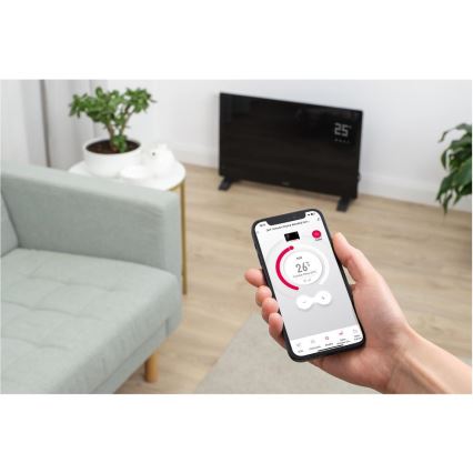 Sencor - Convector electric inteligent 2000 W / 230 V, IP24, Wi‑Fi, negru + telecomandă