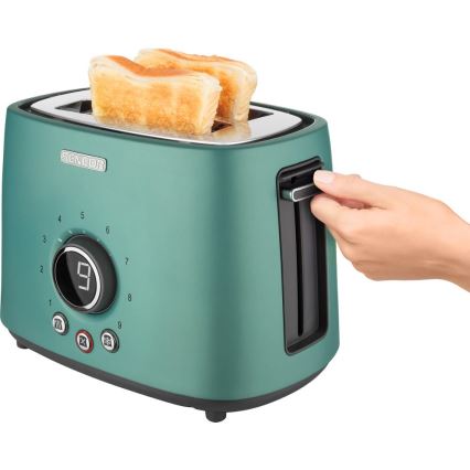 Sencor - Prăjitor de pâine cu 2 fante și încălzitor pentru chifle, 1000 W/230 V, culoare mentă