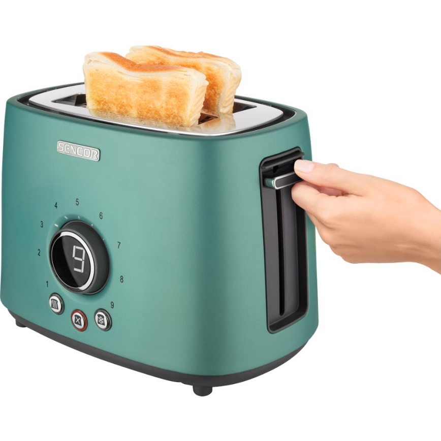 Sencor - Prăjitor de pâine cu 2 fante și încălzitor pentru chifle, 1000 W/230 V, culoare mentă