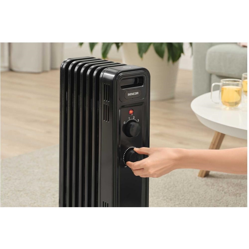 Sencor - Radiator electric cu ulei, 7 aripioare, 600/900/1500W/230V, negru
