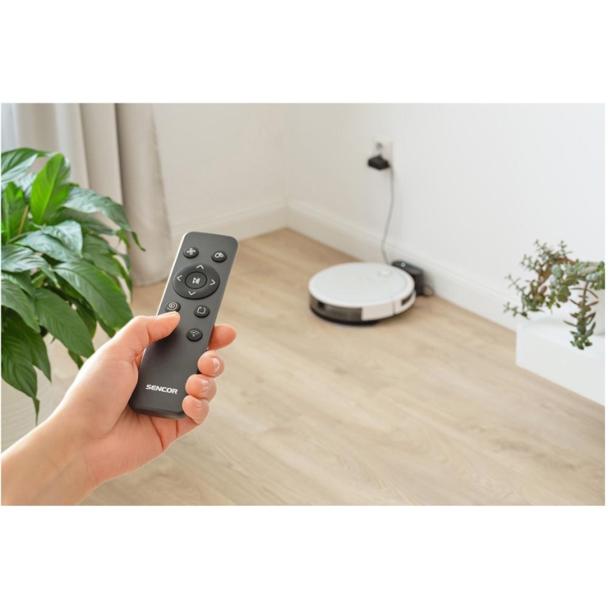 Sencor - Aspirator robot inteligent cu mop 2 în 1, 28W/2600 mAh, Wi-Fi, alb + telecomandă