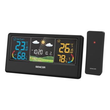 Sencor - Stație meteo cu afișaj LCD color, 3xAAA + 2xAA, negru