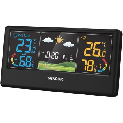Sencor - Stație meteo cu afișaj LCD color, 3xAAA + 2xAA, negru