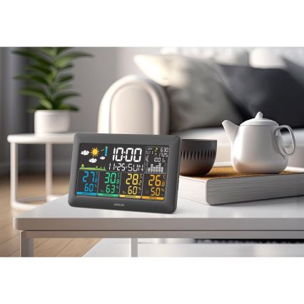 Sencor - Stație meteo cu ecran LCD color, 3 senzori, 3xAA + 6xAA, negru