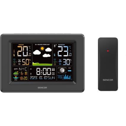 Sencor - Stație meteo cu ecran LCD color 3xAA + 2xAA neagră
