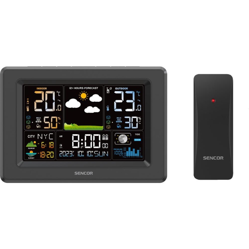 Sencor - Stație meteo cu ecran LCD color 3xAA + 2xAA neagră