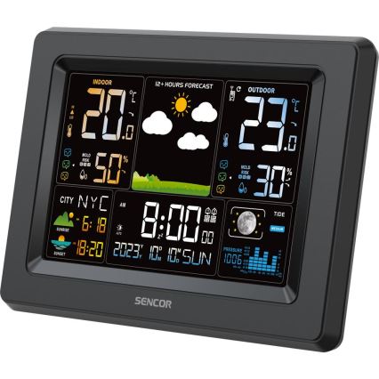 Sencor - Stație meteo cu ecran LCD color 3xAA + 2xAA neagră