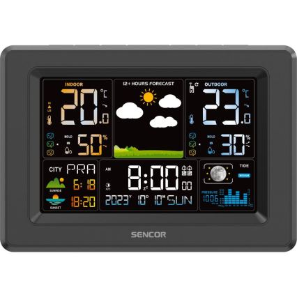 Sencor - Stație meteo cu ecran LCD color 3xAA + 2xAA neagră