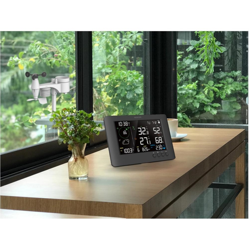 Sencor - Stație meteo profesională cu ecran LCD color și alarmă, 5V/1xCR2032 + 3xAA, Wi-Fi