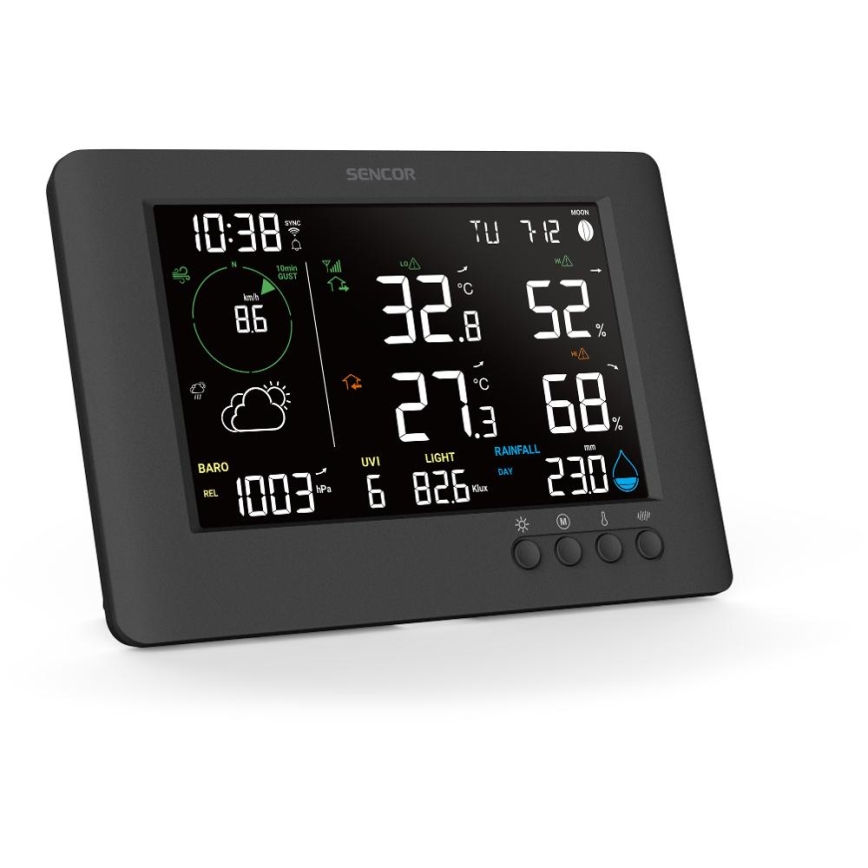 Sencor - Stație meteo profesională cu ecran LCD color și alarmă, 5V/1xCR2032 + 3xAA, Wi-Fi
