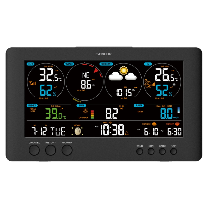 Sencor - Stație meteo profesională cu ecran LCD color, 5V/1xCR2032 + 3xAA, Wi-Fi