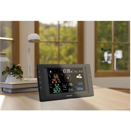 Sencor - Stație meteo profesională cu ecran LCD color și ceas deșteptător, 5V/1xCR2032 + 3xAA