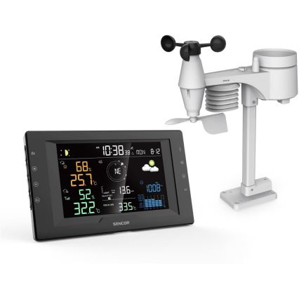 Sencor - Stație meteo profesională cu ecran LCD color și ceas deșteptător, 5V/1xCR2032 + 3xAA