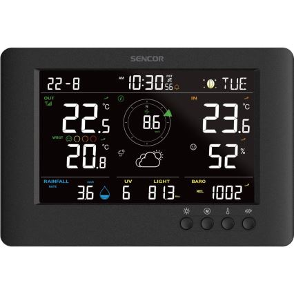Sencor - Stație meteo profesională cu ecran LCD color și ceas cu alarmă 5V/1xCR2032 + 3xAA