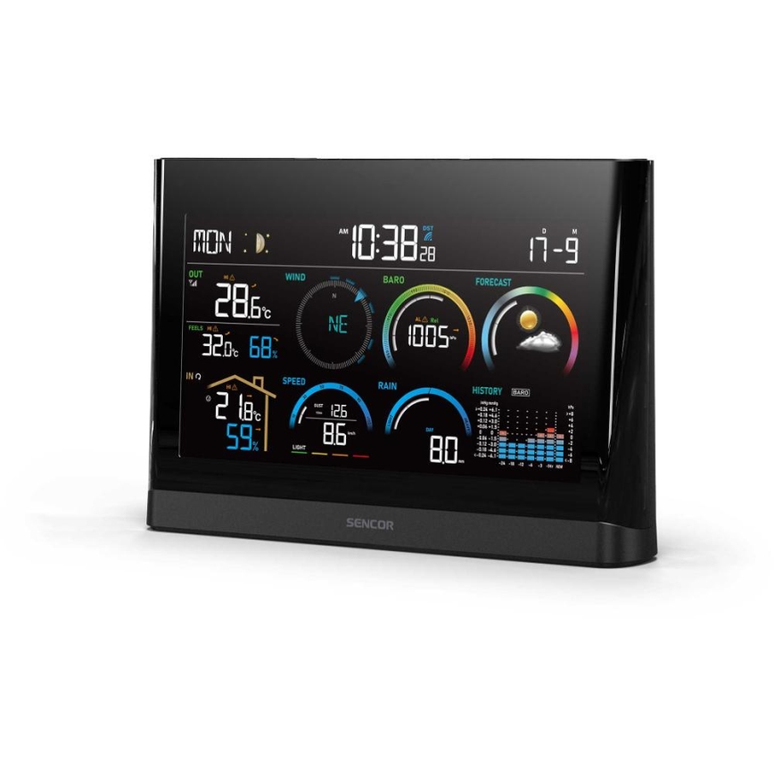 Sencor - Stație meteo profesională cu ecran LCD color și alarmă 5V/3xAAA + 3xAA