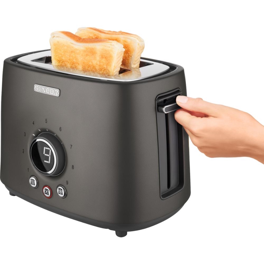 Sencor - Toaster cu 2 felii și suport pentru chifle, 1000 W/230 V, antracit