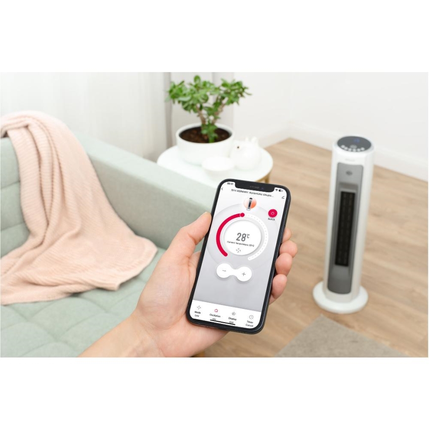 Sencor - Ventilator cu încălzire ceramică 2200W/230V Wi-Fi alb + telecomandă