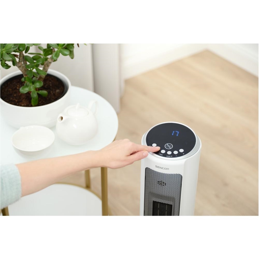 Sencor - Ventilator cu încălzire ceramică 2200W/230V Wi-Fi alb + telecomandă
