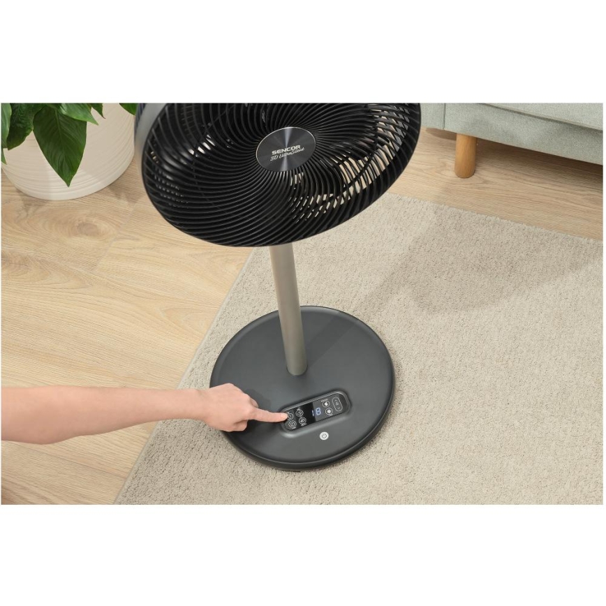 Sencor - Ventilator de podea 3D UltraSilent, 26 W/230 V, Wi-Fi, negru, cu telecomandă
