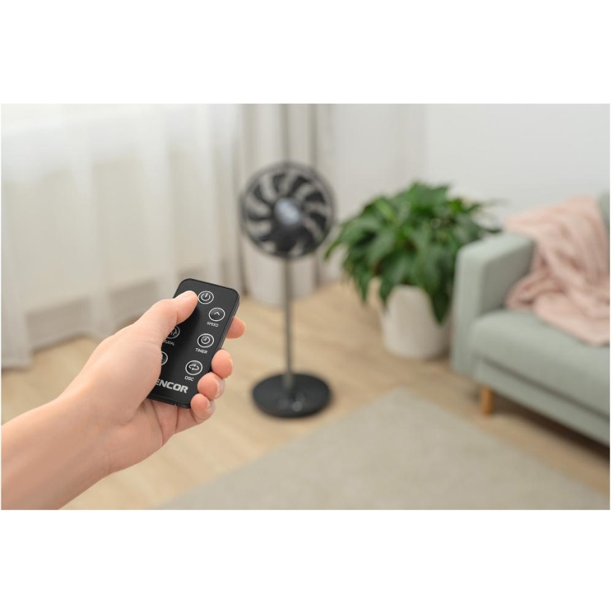 Sencor - Ventilator de podea 3D UltraSilent, 26 W/230 V, Wi-Fi, negru, cu telecomandă