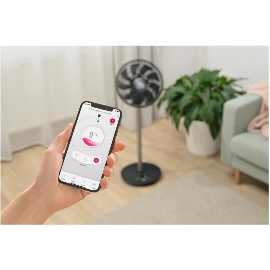 Sencor - Ventilator de podea 3D UltraSilent, 26 W/230 V, Wi-Fi, negru, cu telecomandă