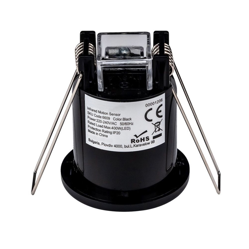 Senzor de mișcare încastrat PIR 360° 400W/230V negru