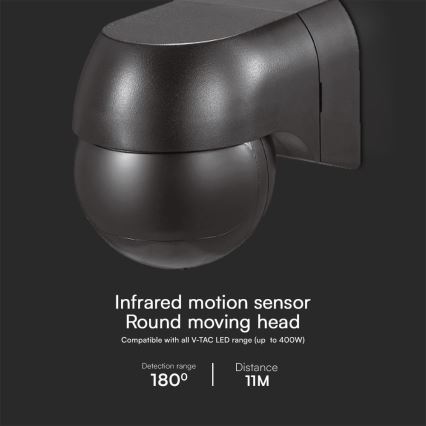 Senzor de mișcare PIR 180° 400W/230V IP44 negru