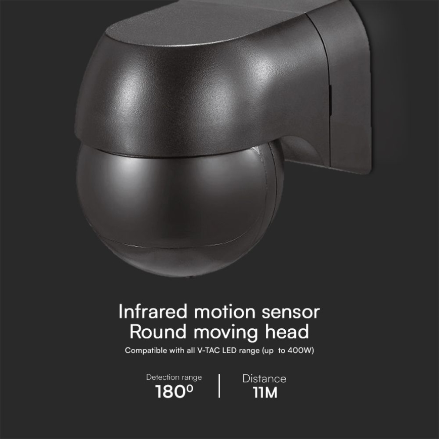 Senzor de mișcare PIR 180° 400W/230V IP44 negru