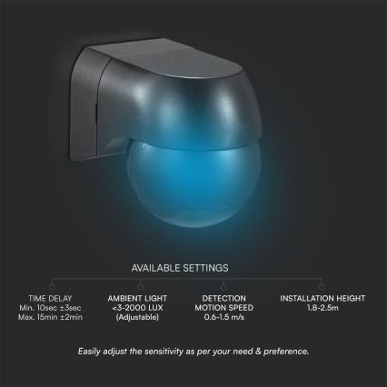 Senzor de mișcare PIR 180° 400W/230V IP44 negru