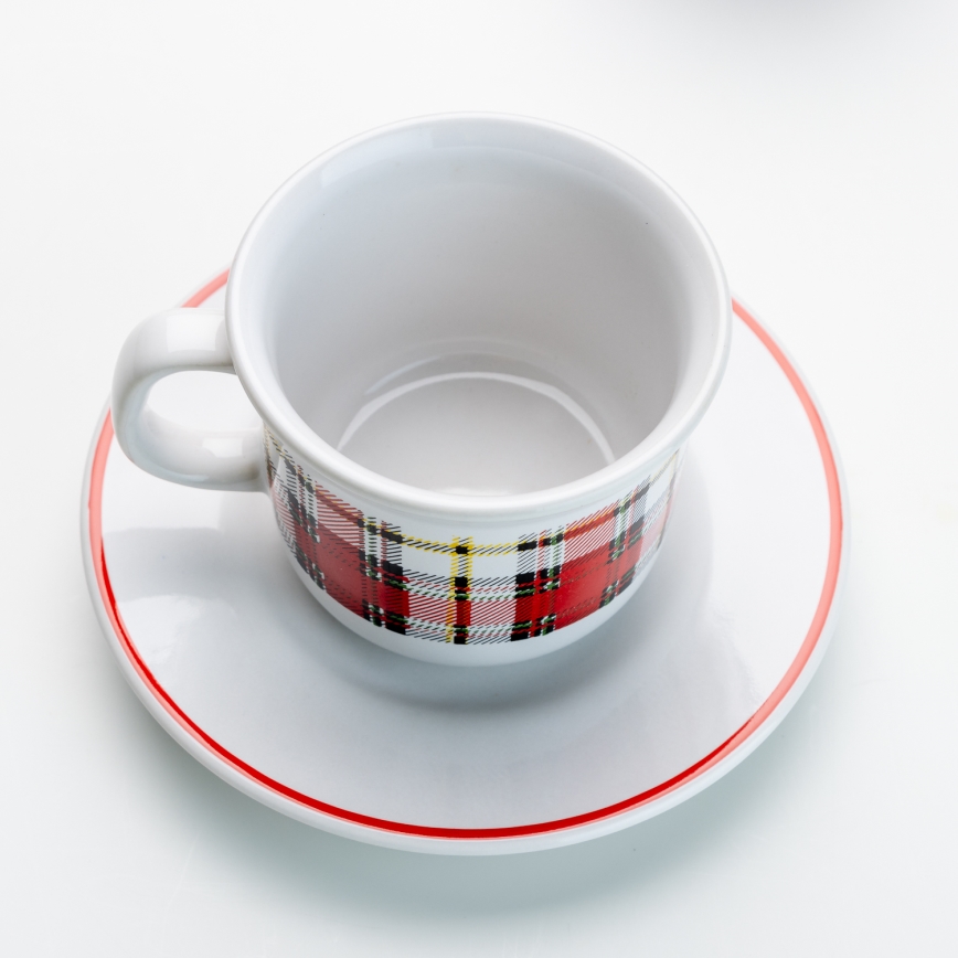 Serviciu ceramic de cafea 6x ceașcă cu farfurioară, carouri