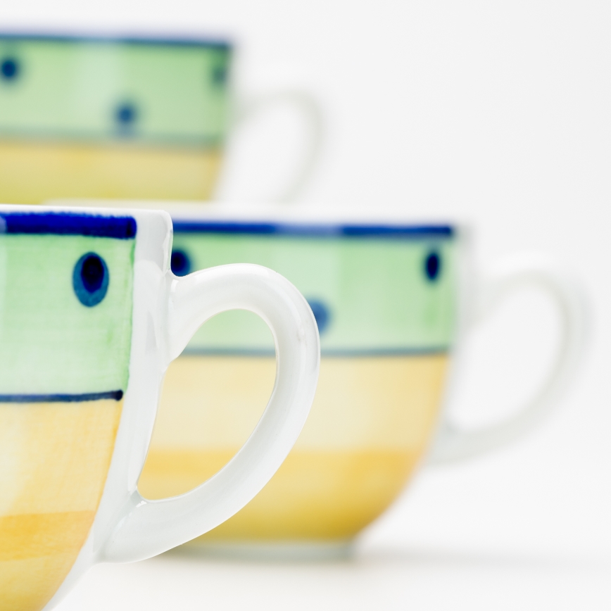 Serviciu de cafea 6x ceașcă ceramică cu farfurioară, verde galben