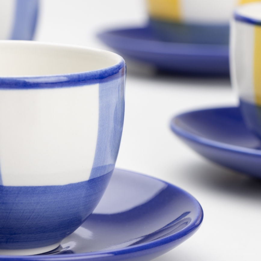 Serviciu de cafea 6x ceașcă ceramică Tereza cu farfurioară, alb albastru galben