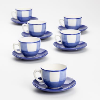 Serviciu de cafea 6x ceașcă ceramică Tereza cu farfurioară, alb albastru galben