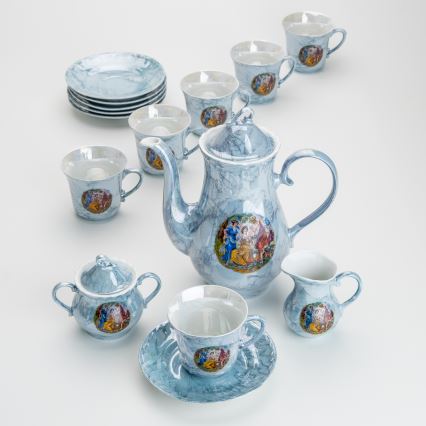 Serviciu de ceai din porțelan, marmură albastru