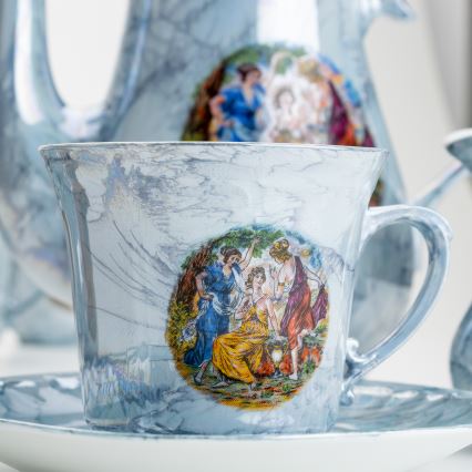 Serviciu de ceai din porțelan, marmură albastru