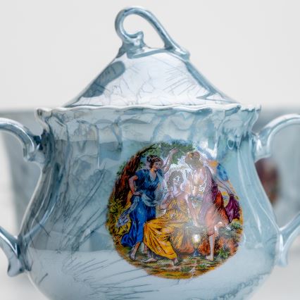 Serviciu de ceai din porțelan, marmură albastru