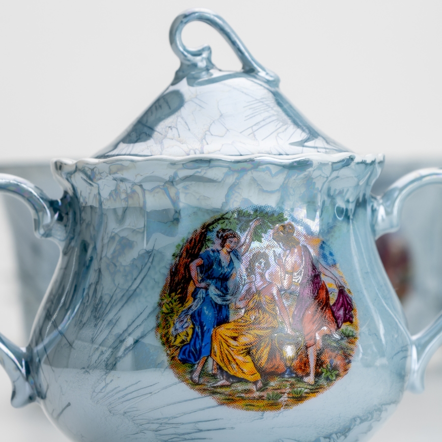 Serviciu de ceai din porțelan, marmură albastru