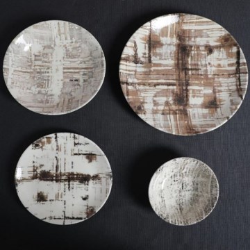 Serviciu de masă 24 de piese din porțelan, maro/alb