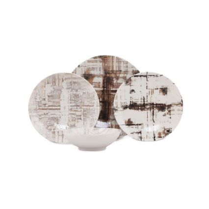 Serviciu de masă 24 de piese din porțelan, maro/alb