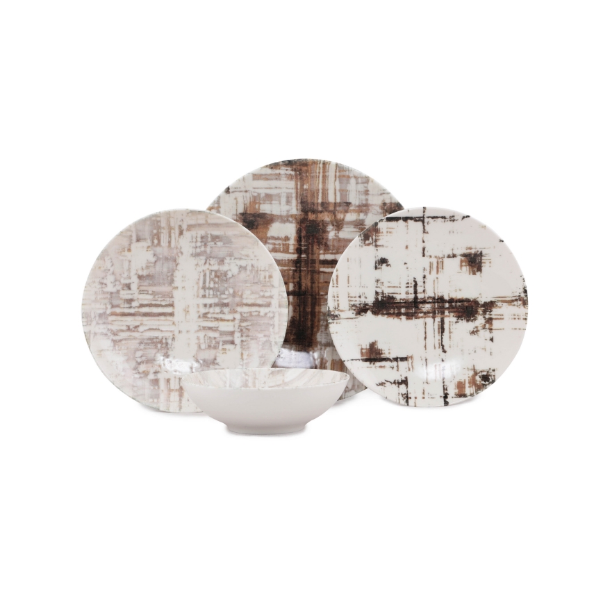 Serviciu de masă 24 de piese din porțelan, maro/alb