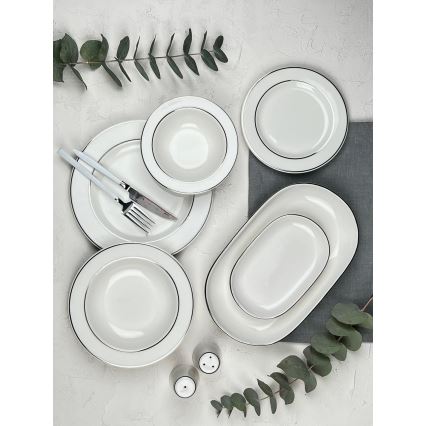 Serviciu de masă 53 piese, crem/argintiu, porțelan