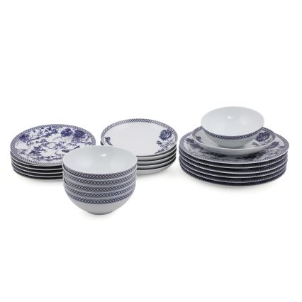 Serviciu de masă din porțelan, 24 piese, alb/albastru