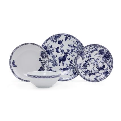 Serviciu de masă din porțelan, 24 piese, alb/albastru