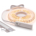 SET 1x bandă LED cu senzor de mișcare FLEX LED/3,6W/4xAA 2 m + 2x profil încastrat 1 m argintiu/alb