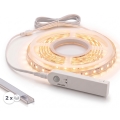 SET 1x bandă LED FLEX cu senzor de mișcare, 3,6 W, alimentare 4xAA, 2 m + 2x profil încastrat de 1 m, argintiu/alb