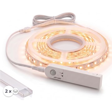 SET 1x bandă LED flexibilă cu senzor de mișcare FLEX LED/3,6W/4xAA, 2 m + 2x profile încastrate de 1 m, argintiu/alb