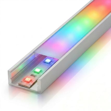 SET 1x bandă LED RGBW reglabilă DIGITAL LED/9,6 W/230 V, 3 m + 3 x profil încastrat de 1 m, argintiu/alb + telecomandă