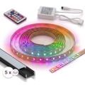 SET 1x bandă LED RGBW dimmabilă DIGITAL LED/16,5W/230V 5 m + 5x profil încastrat 1 m negru/alb + telecomandă